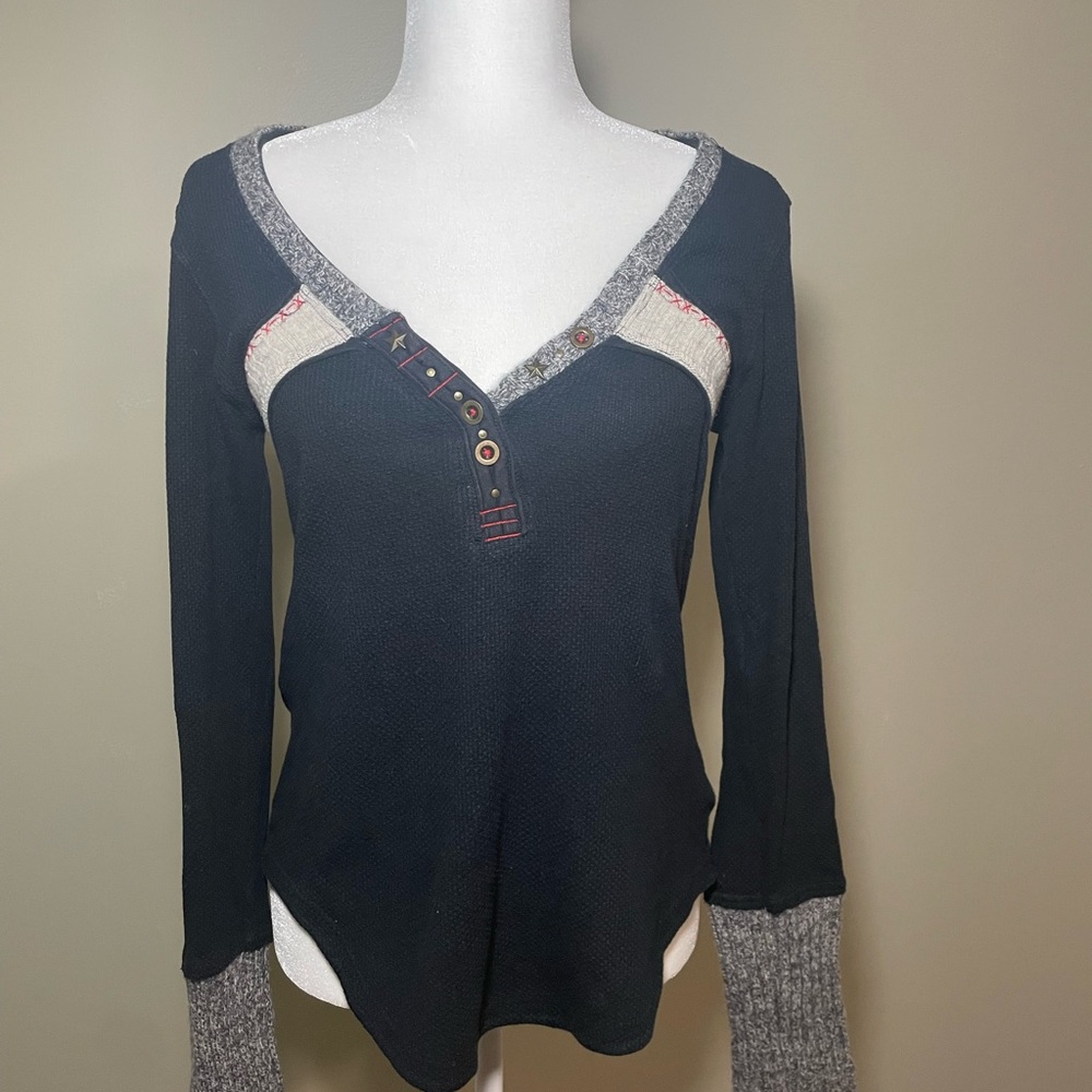 Free People large thermal top w embellishments.